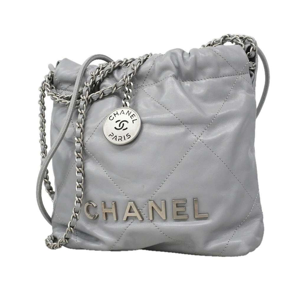 Chanel Shoulder Bag, Chain 22 Mini, Gray, Women's, OP021960